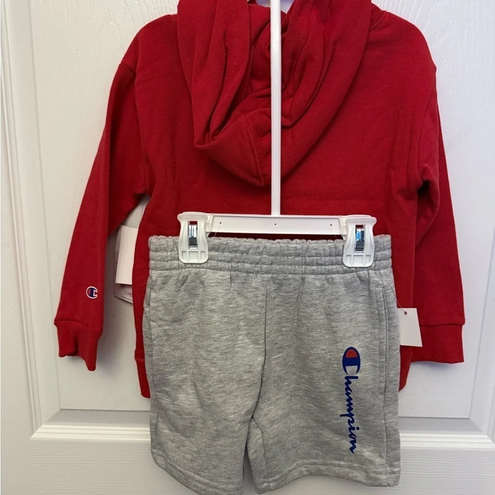 NWT Champion Red Sweatshirt Hoodie with Gray Shorts, Size 4